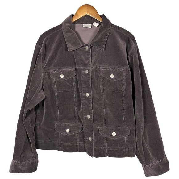 Chico's Jackets & Blazers - Chico's Micro Corduroy Jacket Stretch Chocolate Brown XL Denim Style‎ Trucker